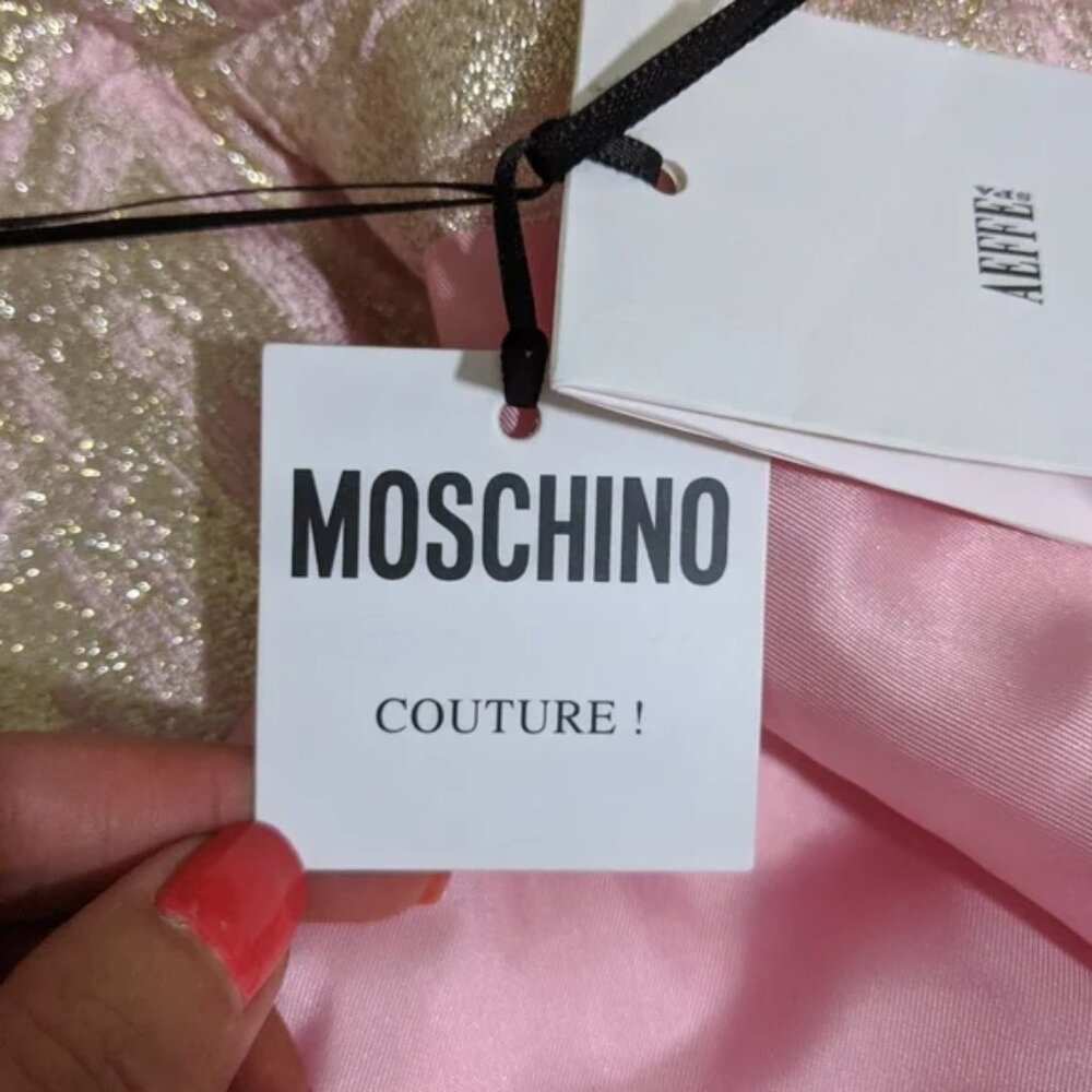 Moschino Couture Runway Brocade Pink Silver Cape Dress Jacket NWT Sz 4 - Picture 3 of 4
